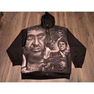 Scarface‎ Full Print Zip Up Hoodie Rare Graphic Movie Black 3XL (READ)